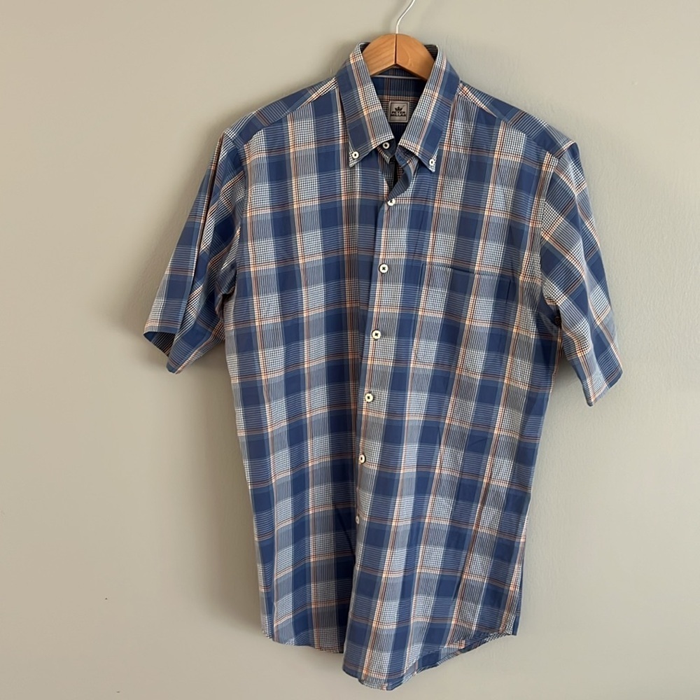 Peter Millar Men’s Blue and White Casual Short Sleeve Button Down Shirt Medium - Picture 3 of 9